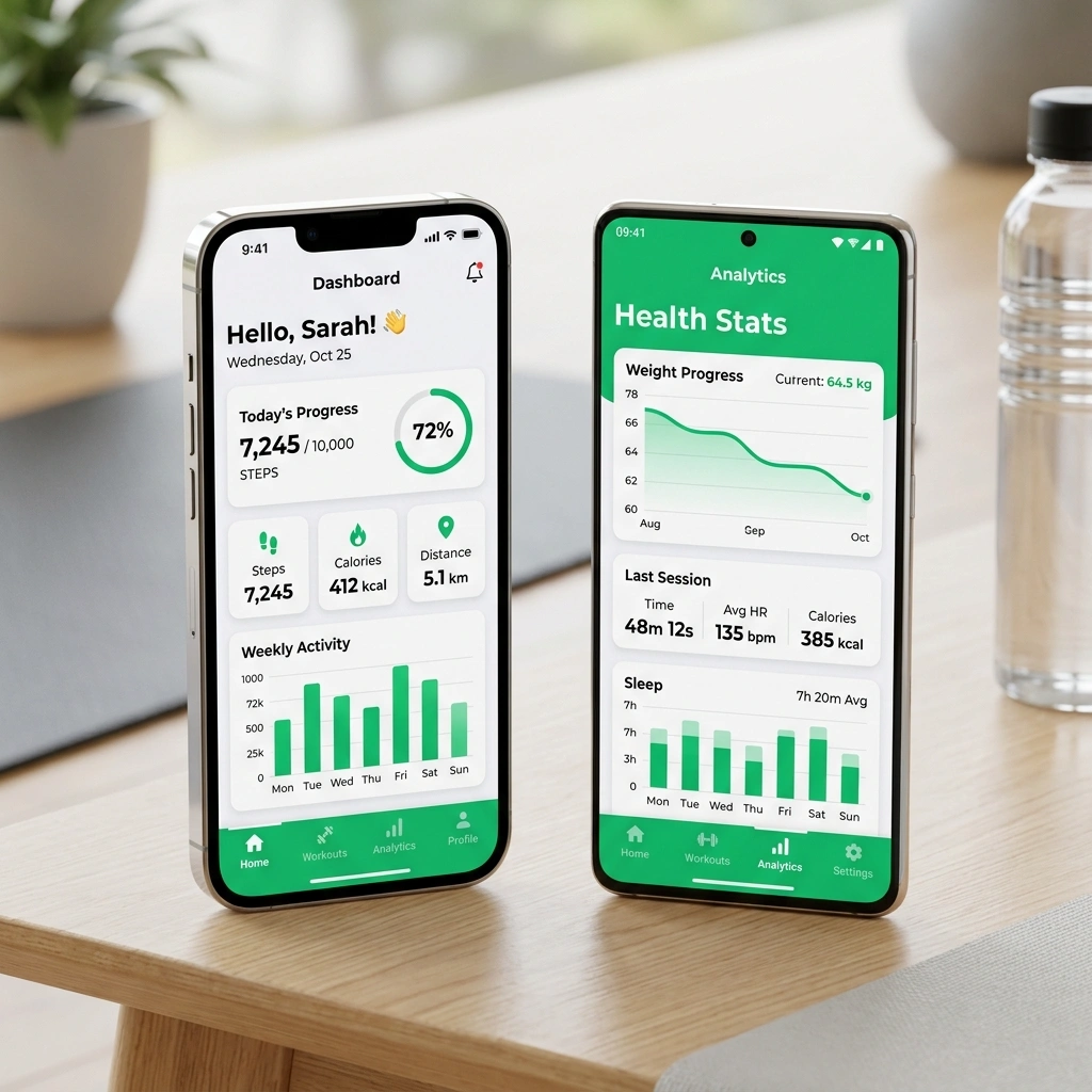 Fitness and workout tracker mobile application screen designed by Webino Solutions